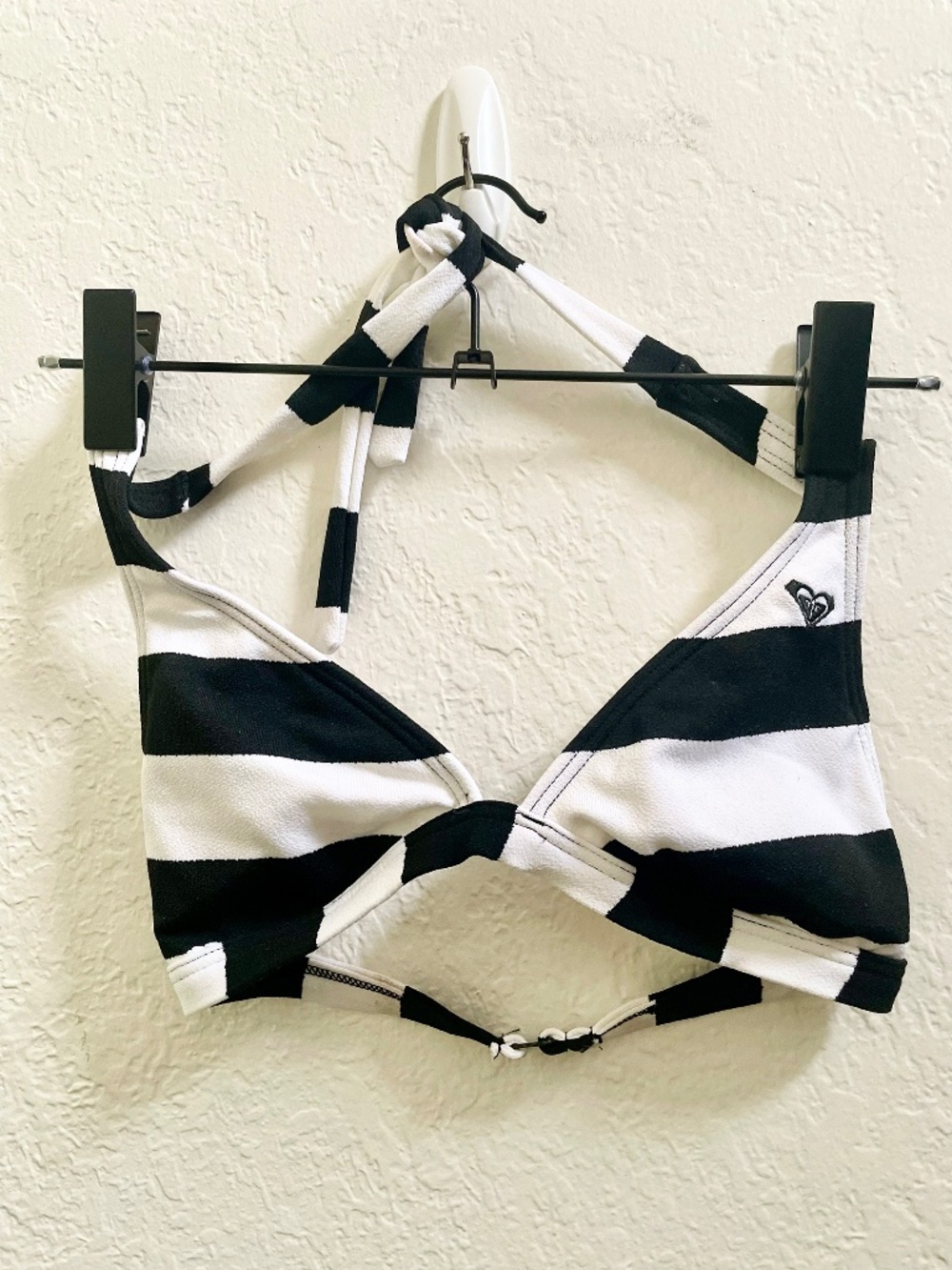 Roxy Swim - Bikini Halter Top - Black & White Nautical Stripes - Size Small